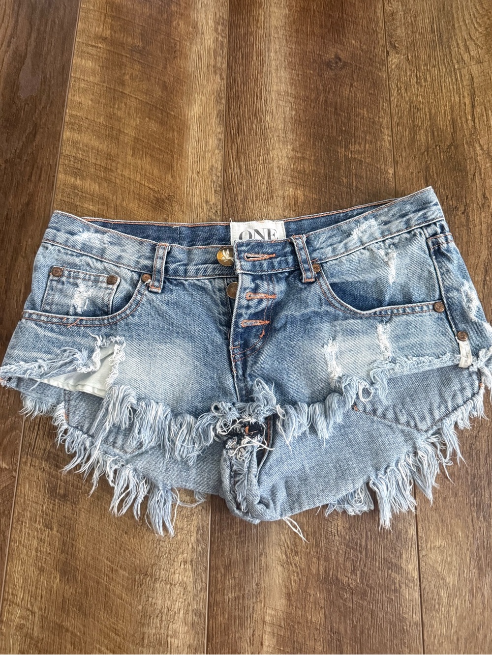 One Teaspoon - BONITAS Light Blue Distressed Frayed Denim Shorts